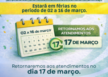 O DETRAN estará em recesso/férias no período de 📅 02 a 16 de março.